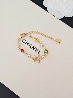 Authentic Chanel Rainbow Gem Pearl Crystal CC Bracelet | Brand New Unworn